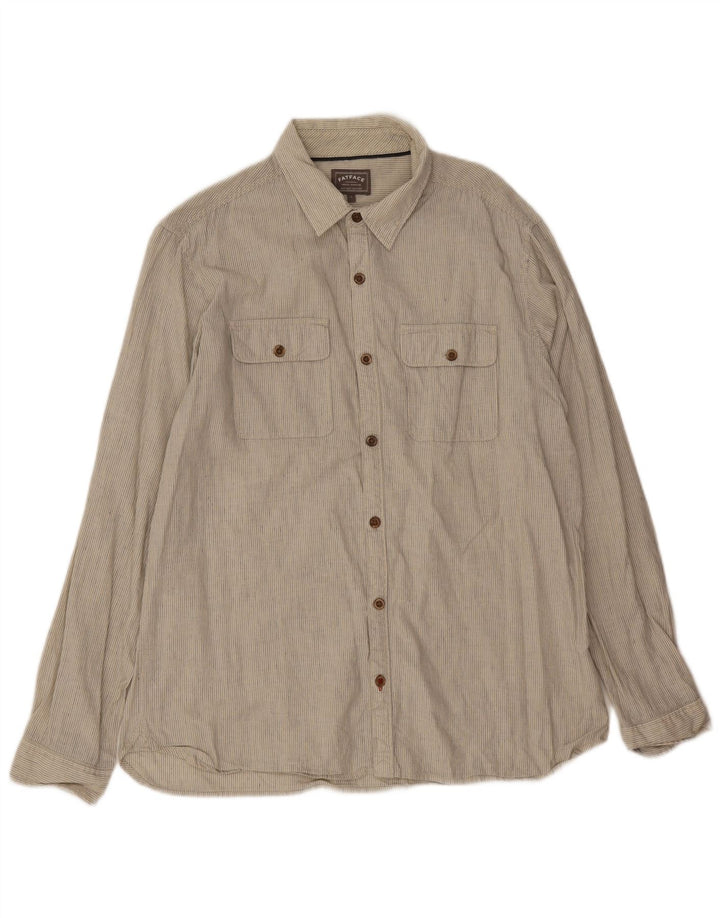 Fat Face Herreskjorte Stor Beige Pinstripe Linen