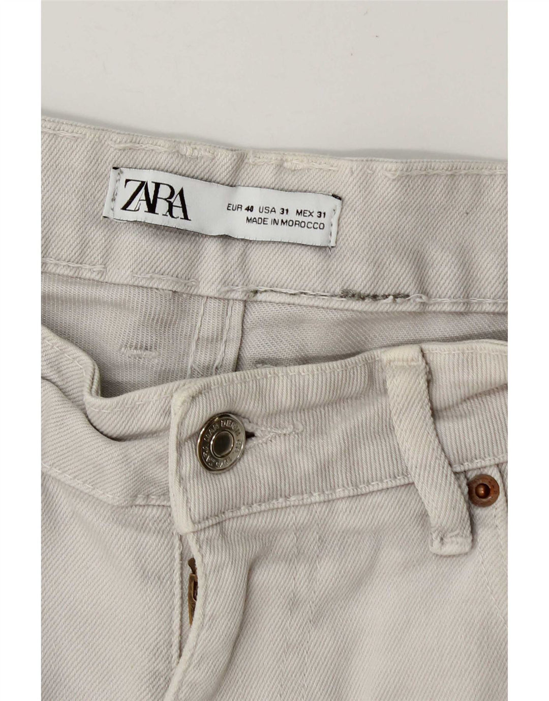Zara Herre Denim Shorts EU 40 Medium W30 Beige Bomuld