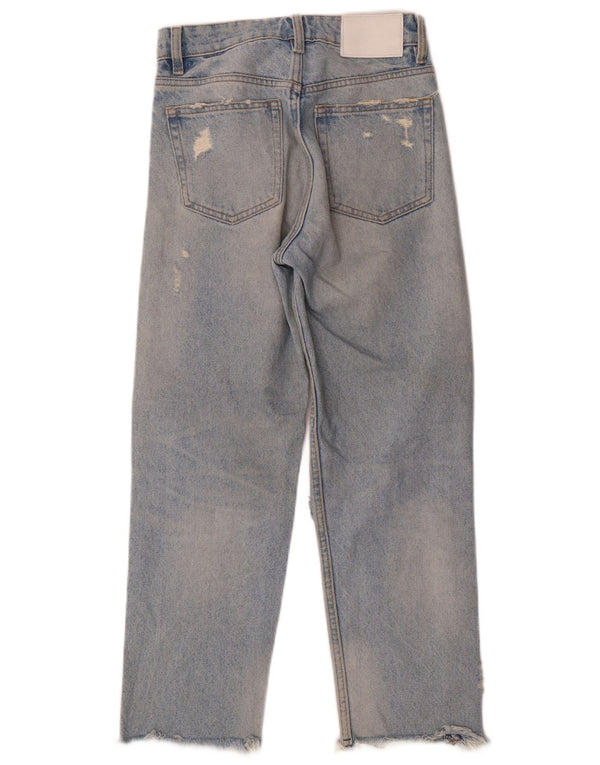 Zara Dame Distressed Straight Jeans EU 32 2XS W22 L25 Blå Bomuld