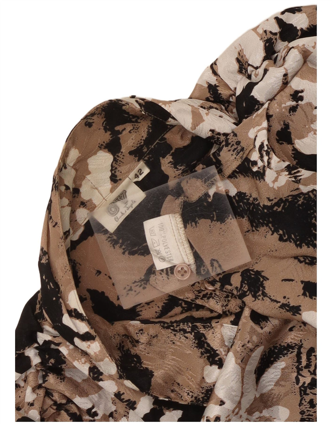 Charles Vogele Dame Shirt Bluse EU 42 Large Beige Floral Polyester