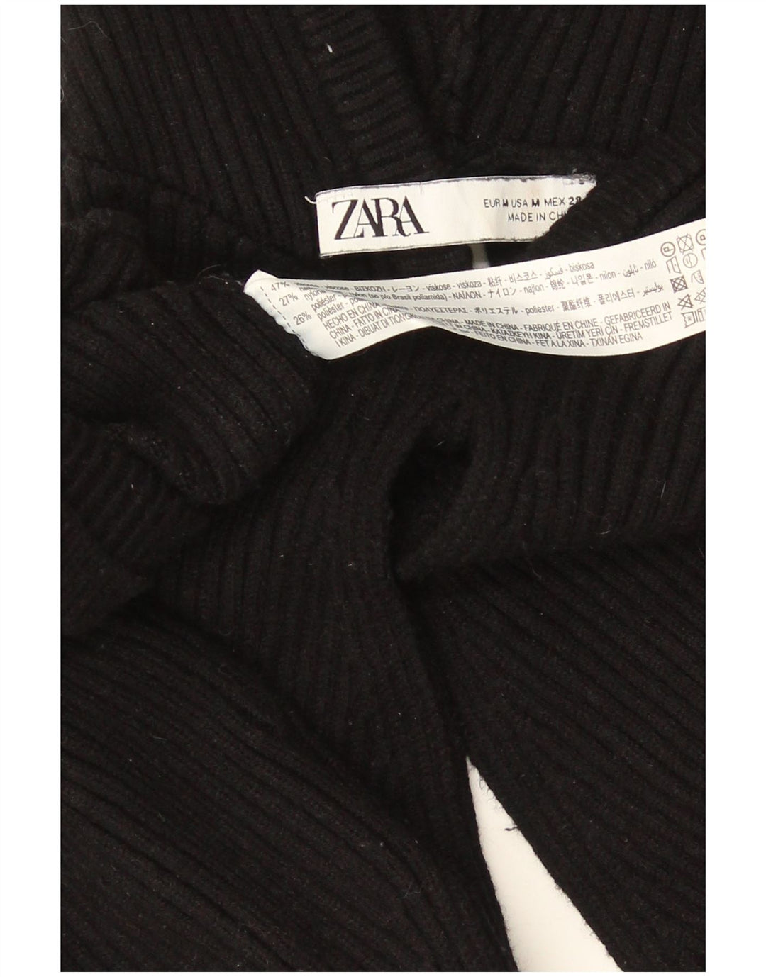 Zara Dame Hooded Knit Arm Jumper UK 14 Medium Black Viscose