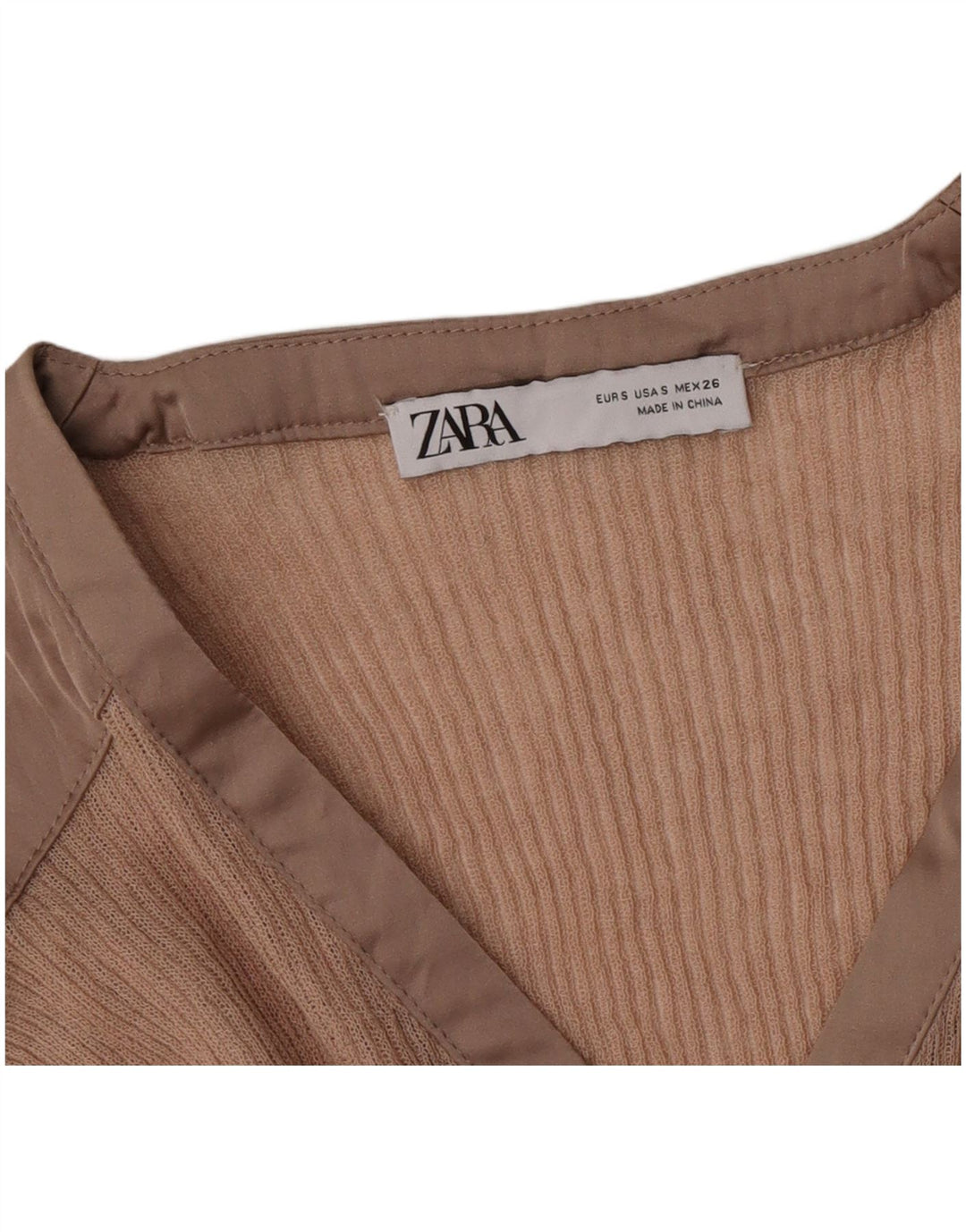 Zara Dame Top Langærmet UK 10 Small Beige Colourblock