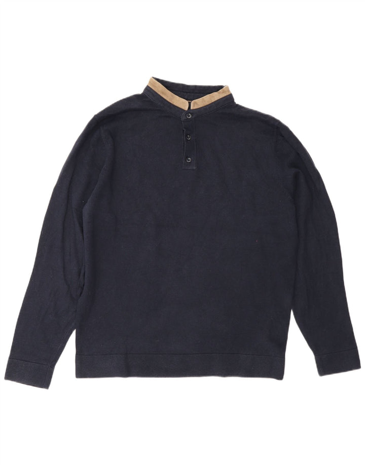 Massimo Dutti Herre Button Neck Jumper Sweater Stor Marineblå Bomuld