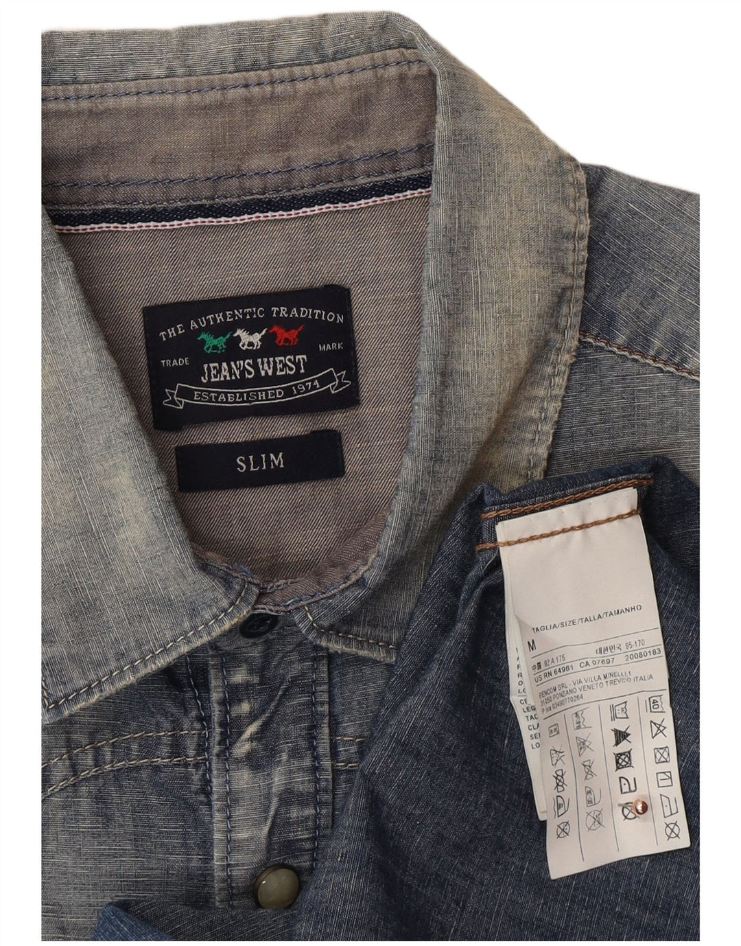 VINTAGE Mens Slim Denim Shirt Medium Blue Cotton