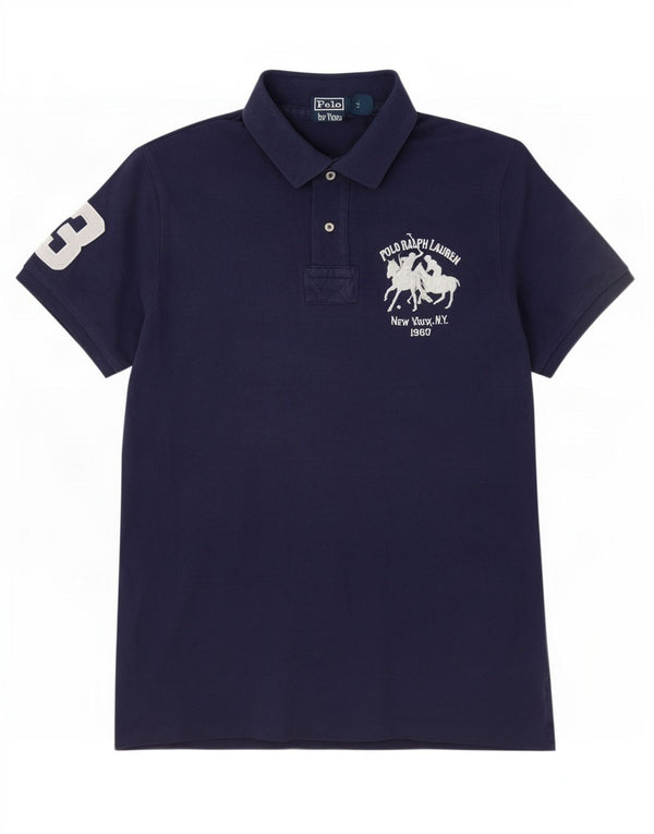 Polo Ralph Lauren Herre grafisk Custom Fit skjorte XL marineblå bomuld