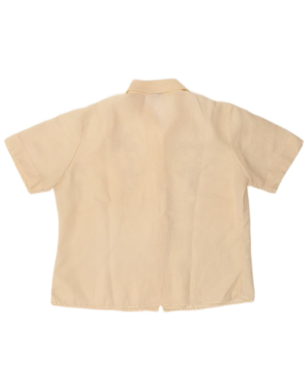 VINTAGE Kortærmet skjortebluse til kvinder UK 14 Medium Yellow Floral