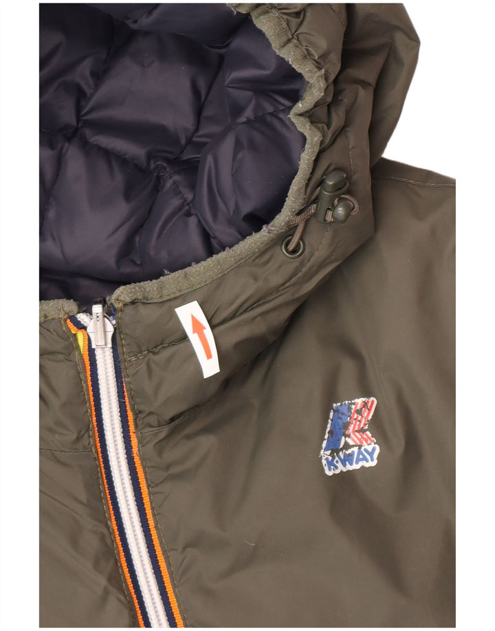 K-Way Herre Hætte Vendbar Polstret Jakke UK 38 Medium Grøn Polyamid