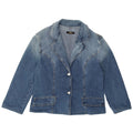 VINTAGE Womens Crop Denim 2 Button Blazer Jacket UK 22 3XL Blue Cotton
