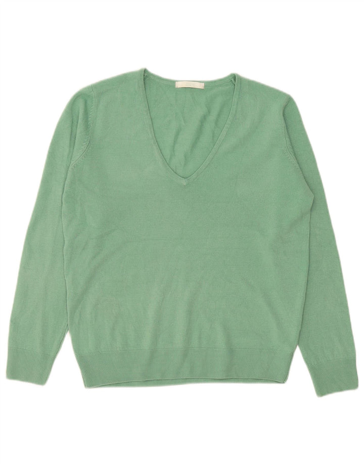 Marks & Spencer Dame V-hals sweater UK 12 Medium Grøn Akryl