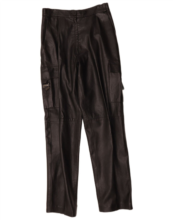FLORENTIA Dame lige læder Cargo bukser IT 44 Medium W28 L31 Sort