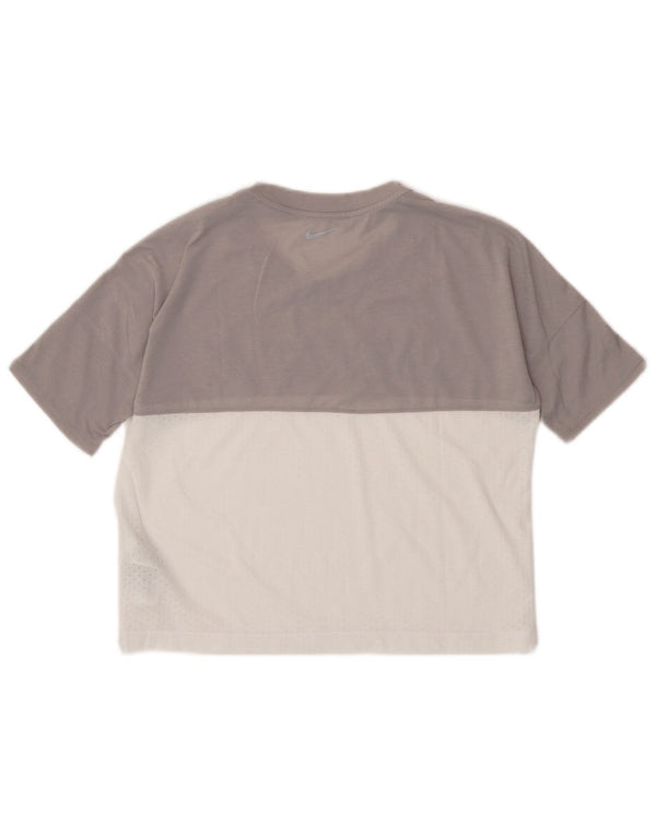 Nike Womens Crop Oversized grafisk T-shirt top UK 10 Lille grå polyester