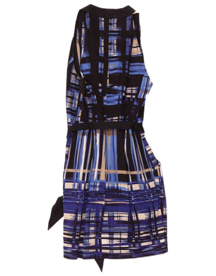 Karen Millen Dame Ærmeløs Basic Kjole UK 12 Medium Blue Geometric
