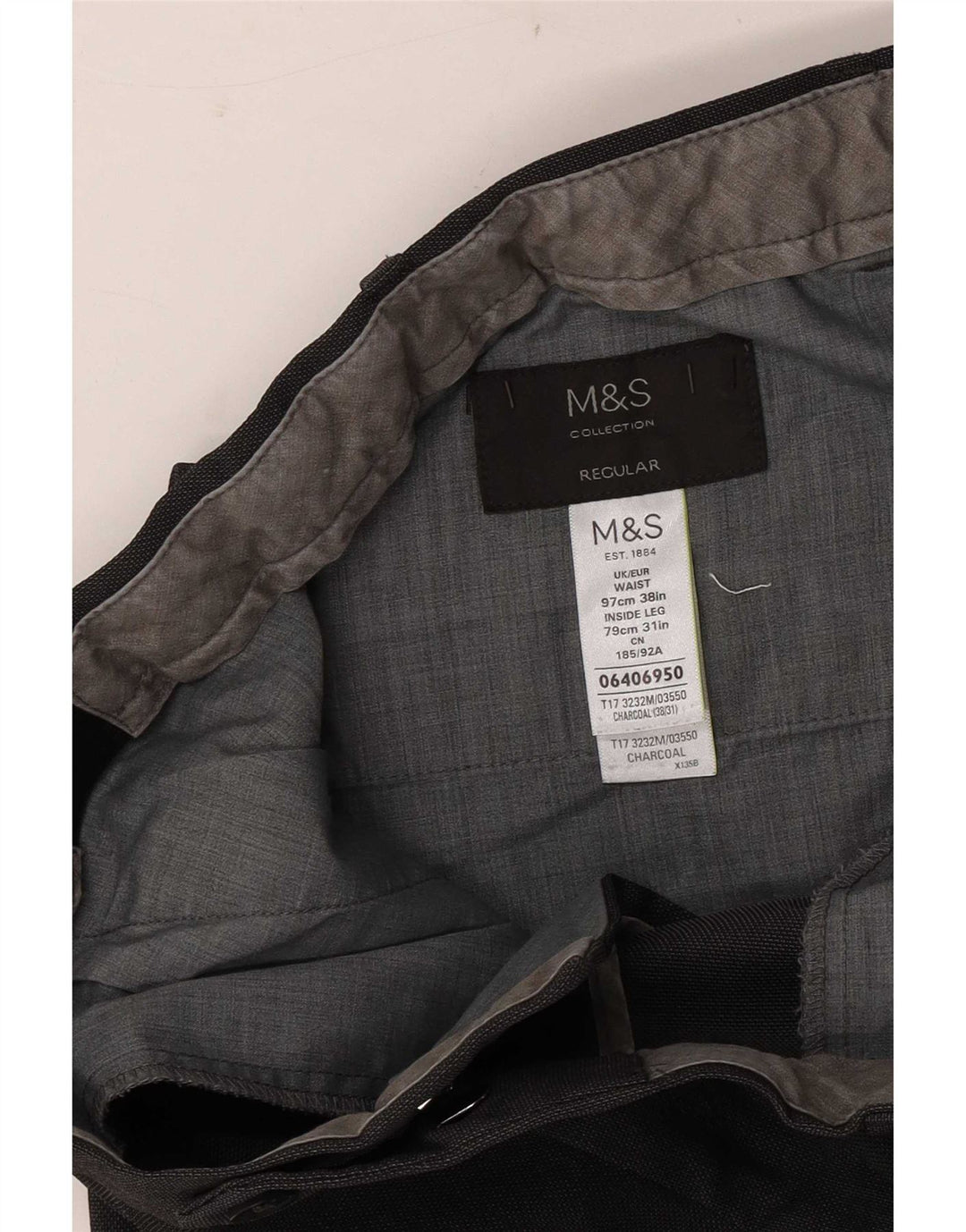 Marks & Spencer Herre Straight Regular Suit Bukser W38 L31 Grå Polyester