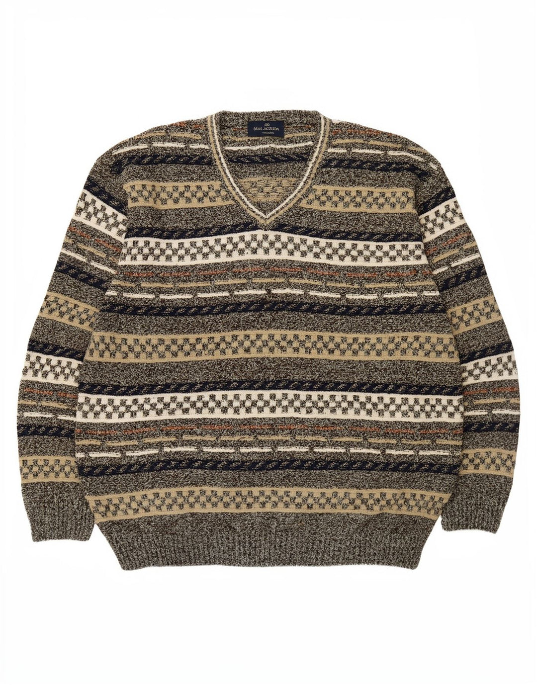 Malagrida Herre V-hals sweater XL Multifarvet geometrisk bomuld
