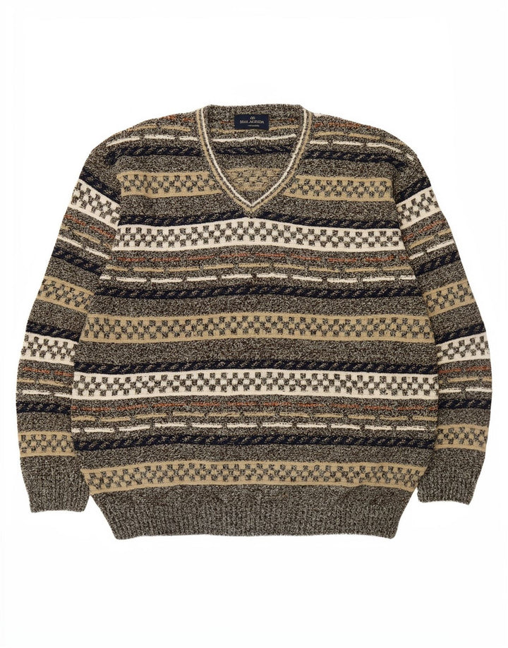 Malagrida Herre V-hals sweater XL Multifarvet geometrisk bomuld