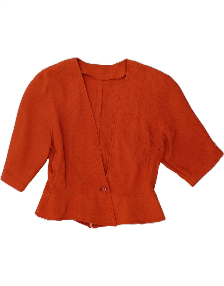 VINTAGE Womens Short Sleeve 1 Button Blazer Jacket UK 12 Medium Orange Vintage Vintage and Second-Hand Vintage from Messina Hembry 