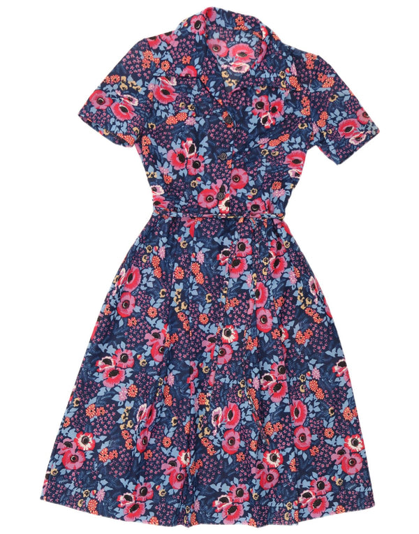 Vintage Dame A-Line Kjole UK 10 Small Blue Floral