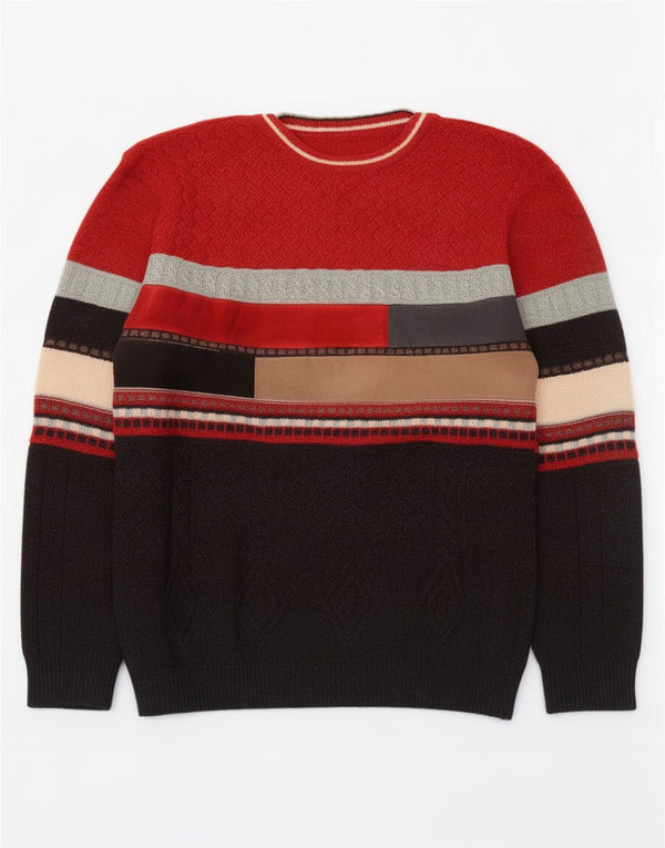 Vintage Herre Crew Neck Jumper Sweater IT 52 Large Red Colourblock Uld