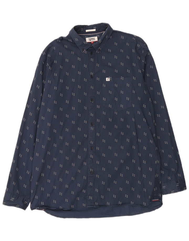 Tommy Hilfiger Herre abstrakt mønster skjorte XL marineblå bomuld