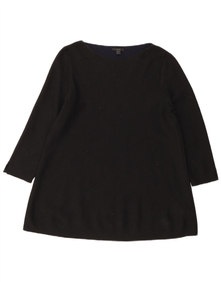 Cos Dame 3/4 ærmet Tunika Top UK 14 Medium Sort Uld