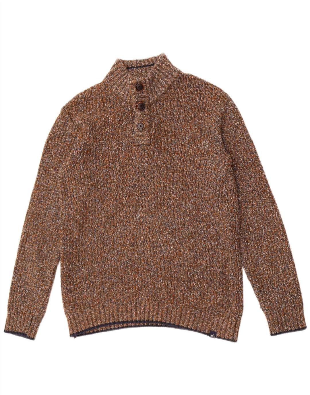 Fedt ansigt Herre Button Neck Jumper Sweater Medium Brun Flecked Bomuld