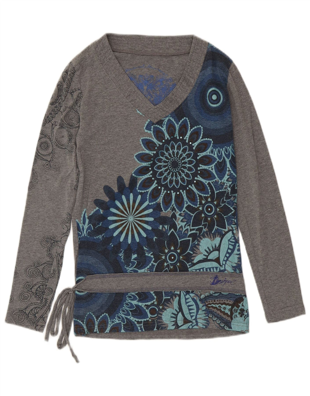 DESIGUAL Dame Top Langærmet UK 10 Small Grey Floral