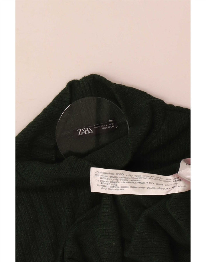 Zara Womens Crop Bluse Top UK 8 Small Green Viscose