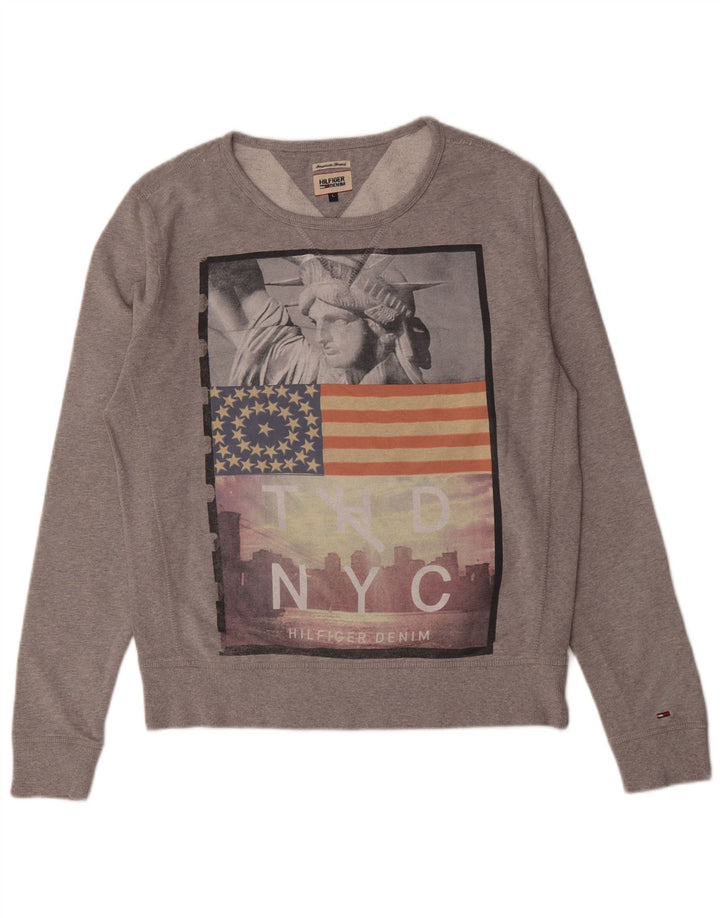 Tommy Hilfiger Herre grafisk sweatshirt Jumper Large Grå Flecked Bomuld