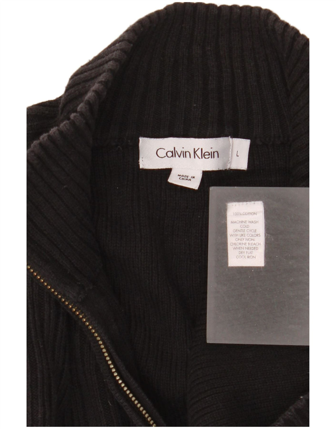 Calvin Klein Herre Zip Neck Jumper Sweater Stor Sort Bomuld