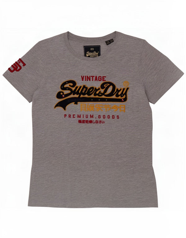 Superdry Womens Graphic T-Shirt Top UK 12 Medium Grey Flecked Cotton