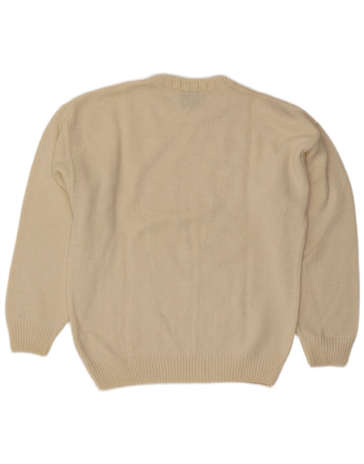 Vintage herre rund hals sweater stor off white Argyle/diamant uld