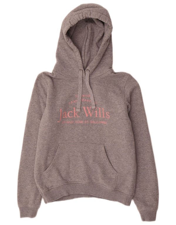 Jack Wills Dame Grafisk Oversized Hoodie Jumper UK 8 Lille Grå Bomuld