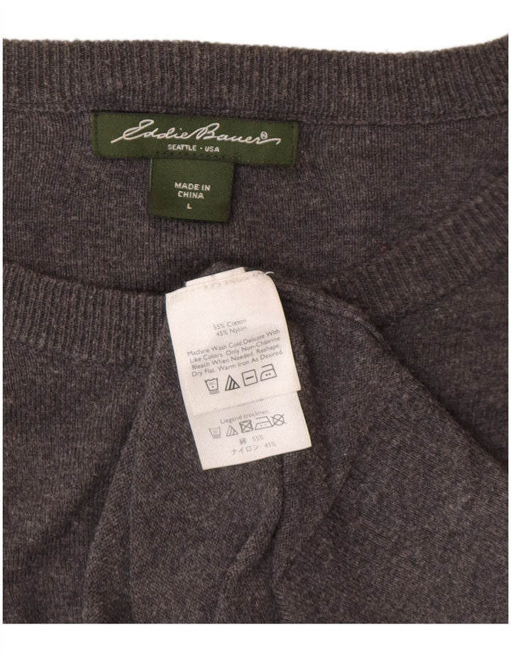 EDDIE BAUER Dame Cardigan Sweater UK 16 Stor Grå Bomuld