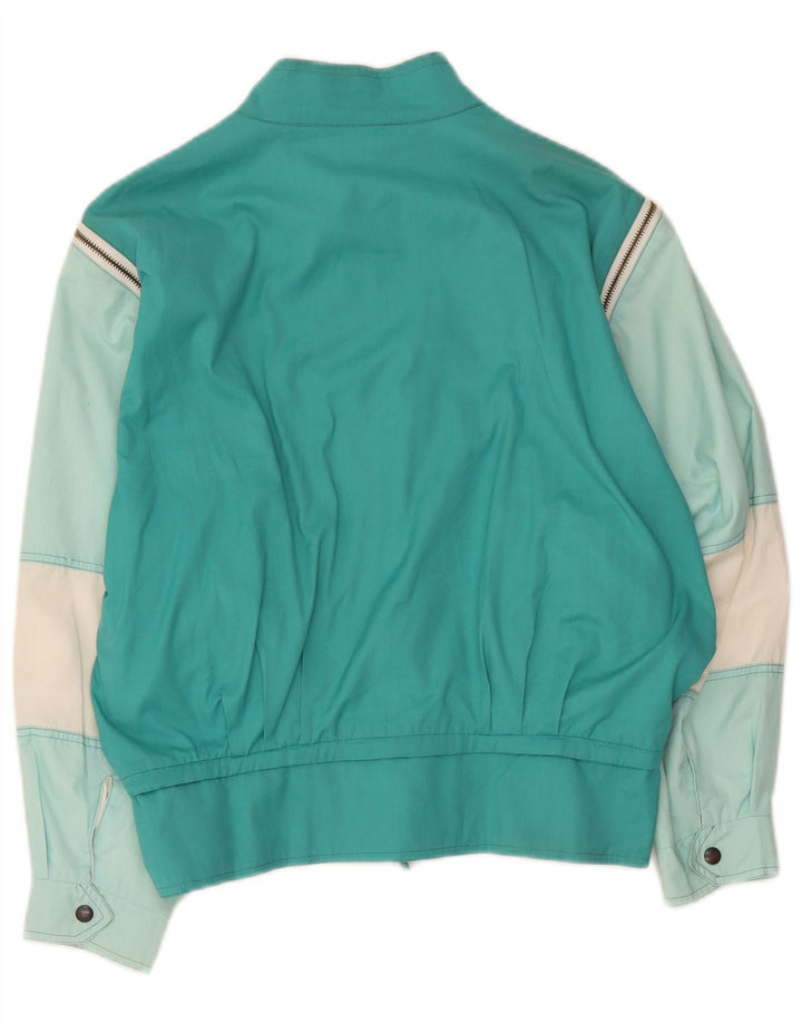 Vintage dame bomberjakke UK 12 Medium Turkis Colourblock Polyester