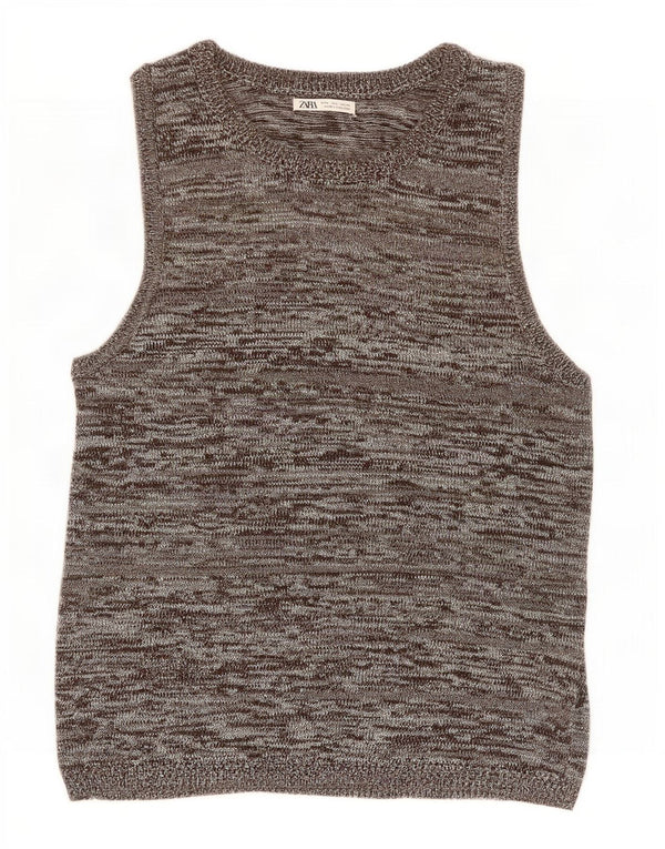 Zara Herre Vest Tank Top Stor Grå Flecked Acryl