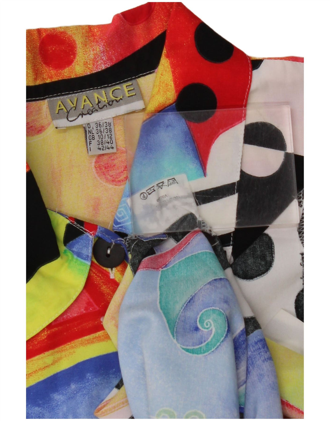 VINTAGE oversize skjorte til kvinder UK 10/12 Lille flerfarvet geometrisk