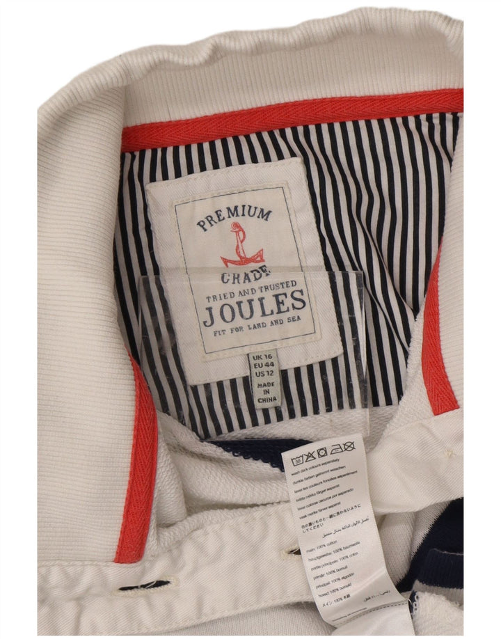 JOULES Dame Button Neck Sweatshirt Jumper UK 16 Stor hvid stribet