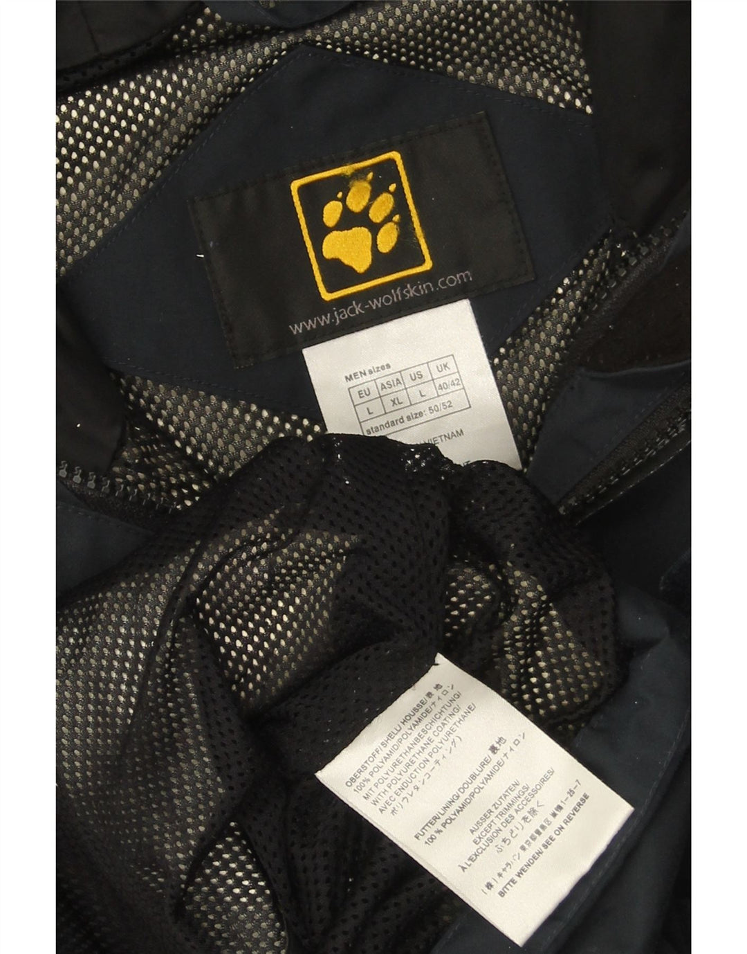 JACK WOLFSKIN Regnjakke med hætte til mænd UK 40/42 Stor marineblå polyamid