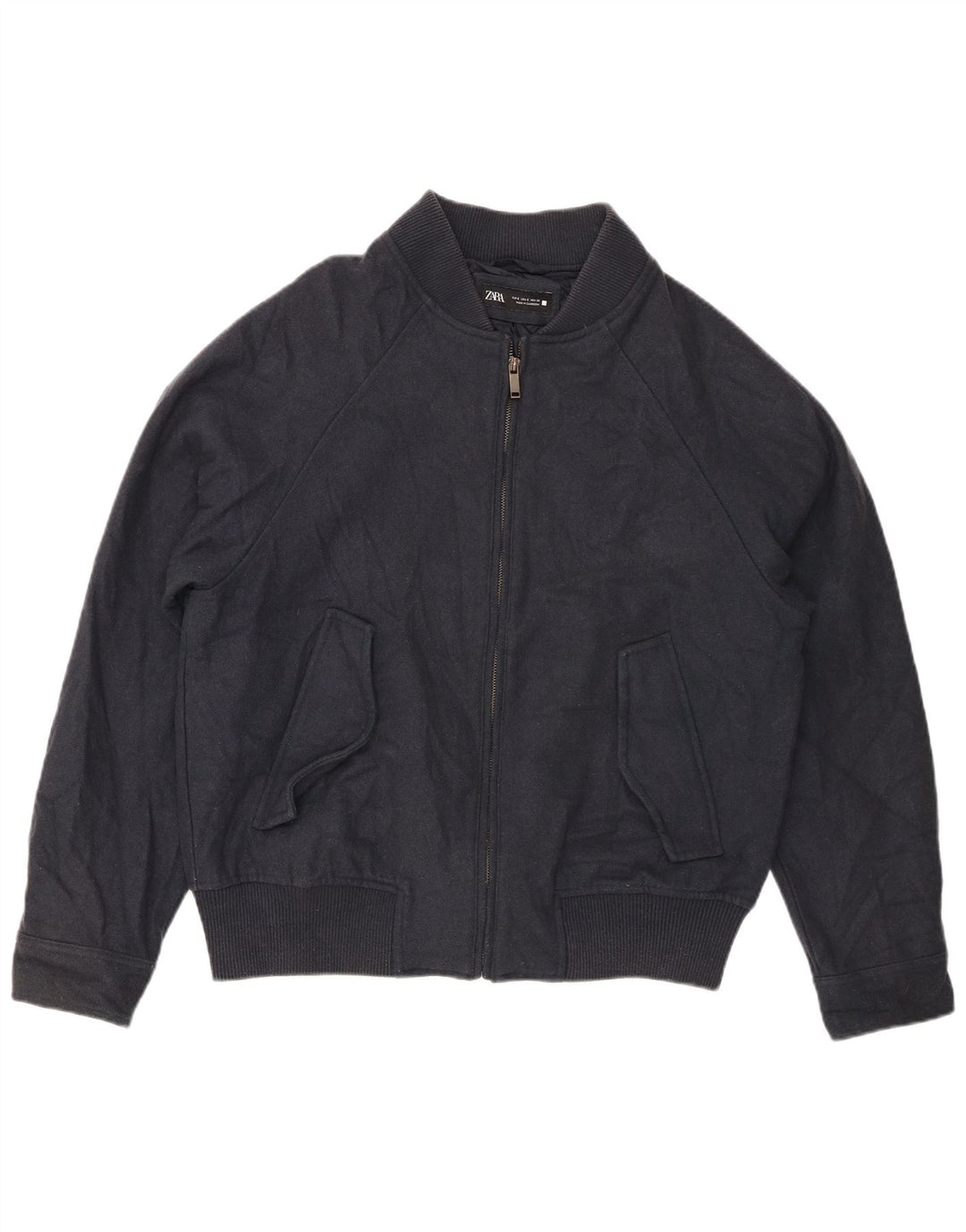 Zara Herre Loose Fit Bomber Jacket UK 36 Small Navy Blue Wool