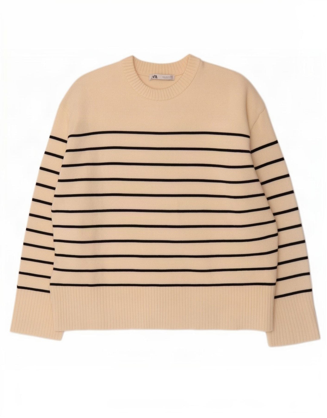 Zara Dame Jumper Sweater UK 14 Medium Off White Stribet