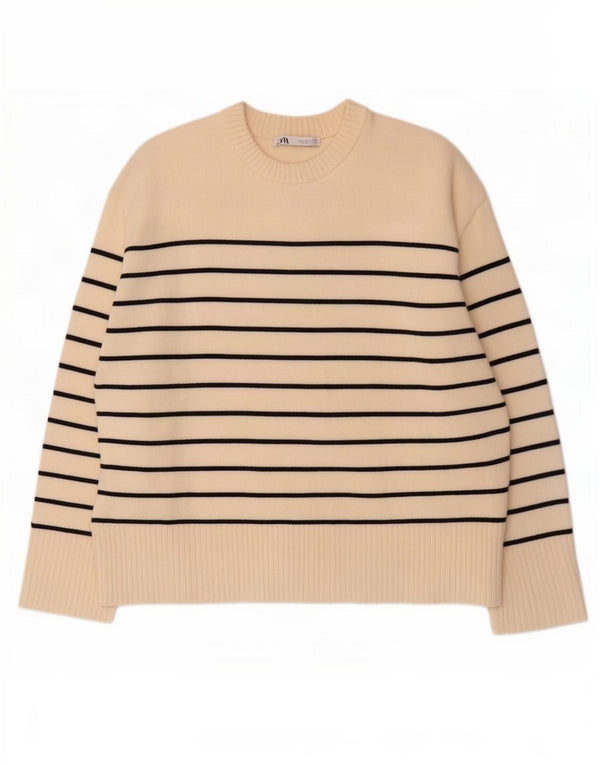 Zara Dame Jumper Sweater UK 14 Medium Off White Stribet