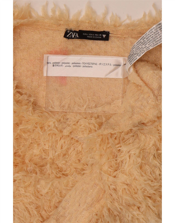 Zara Womens Crop Crew Neck Jumper Sweater UK 16 Large Yellow Polyester