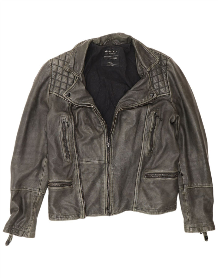 All Saints Herre Biker Læderjakke UK 36 Lille Grå