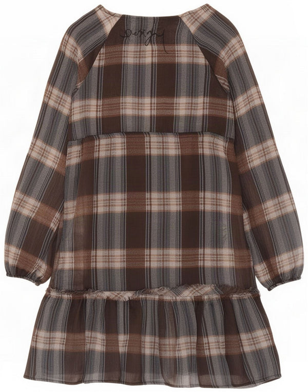Desigual Womens Graphic Drop Waist Dress EU 40 Medium Brown Plaid Polyester