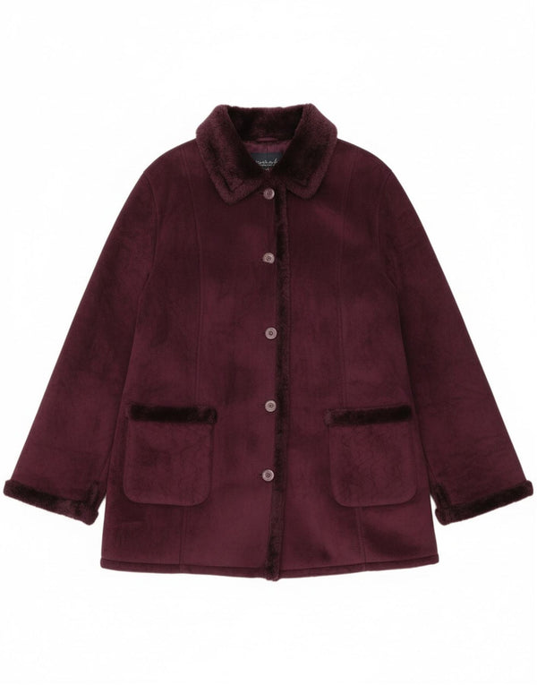 Vintage Dame Oversized Sherpa Overfrakke UK 18 XL Lilla Polyester