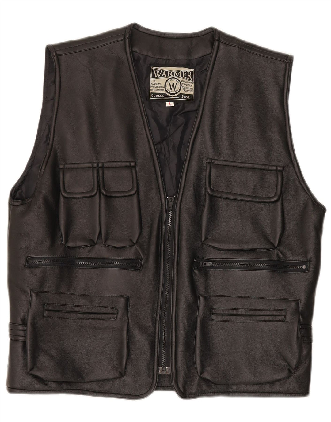 Vintage Dame Læder Gilet UK 16 Large Black