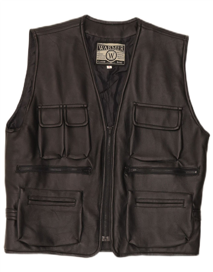 Vintage Dame Læder Gilet UK 16 Large Black