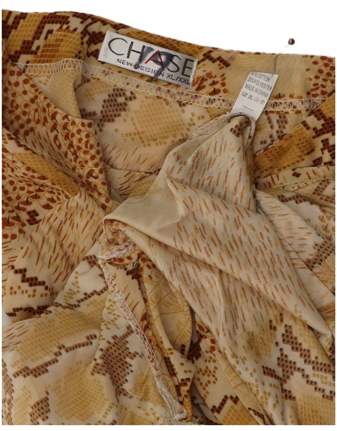 VINTAGE Dame Langærmet Bluse Top UK 18 XL Beige Animal Print Bomuld