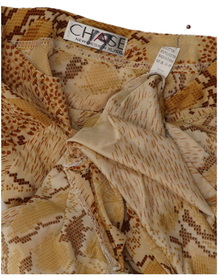 VINTAGE Dame Langærmet Bluse Top UK 18 XL Beige Animal Print Bomuld