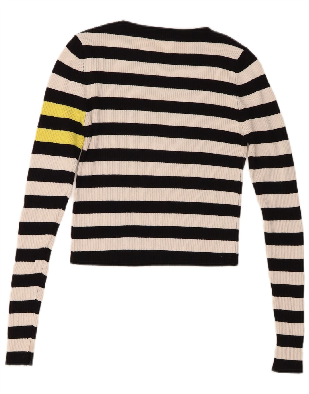 Zara Womens Crop Top Langærmet UK 10 Small Navy Blue Striped